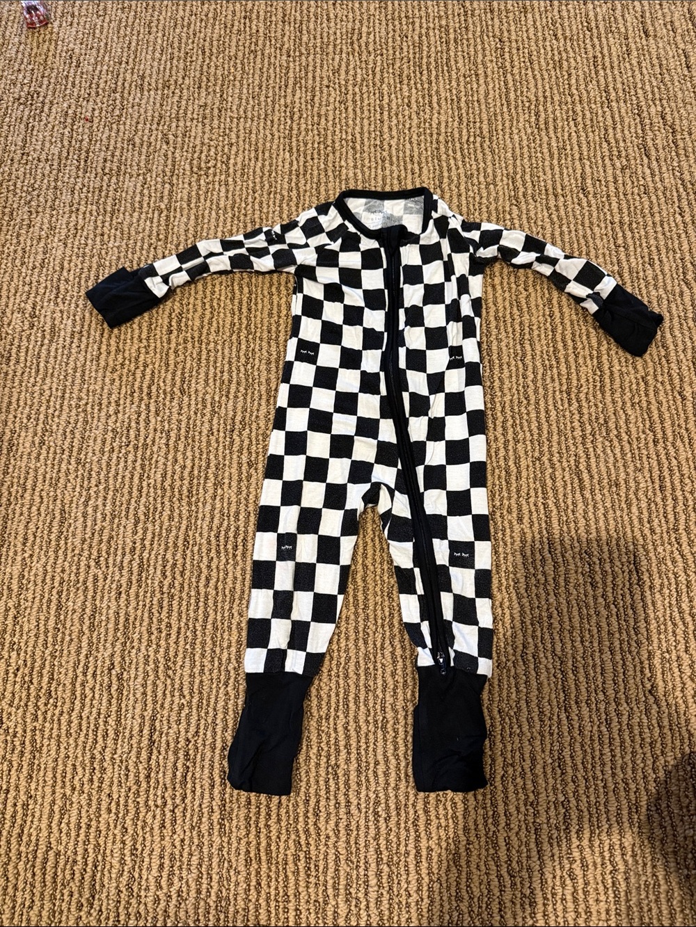 Little Sleepies Black and White Checker Footed One-Piece